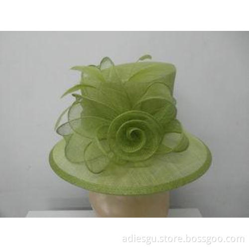 Breathable Green Sinamay Ladies Hat With Adjustable Sweatba